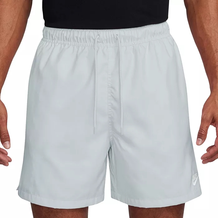 Light gray men's athletic shorts with an elastic waistband and drawstring, featuring a small logo on the lower left leg.