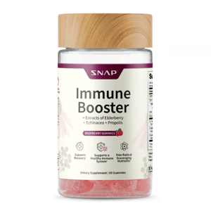 SNAP Immune Booster Raspberry Gummies contain extracts of elderberry, echinacea, and propolis. They support recovery, a healthy immune system, and provide free radical scavenging nutrients. Includes 60 gummies.