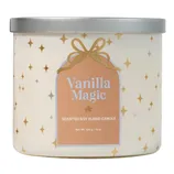 Vanilla Magic scented soy blend candle, 425g (15 oz), in a container with a silver lid and decorative stars.