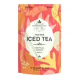 Harney & Sons Fresh Brew Iced Tea, Tropical Mango Black Tea, 15 two-quart tea bags, 7.5 oz (212 g). Packaging features a vibrant tropical design with the words \“Refresh\“ and \“Repeat\“ at the top.