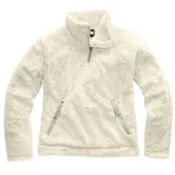 Cream-colored fleece pullover jacket with a quarter-zip design and front pockets.