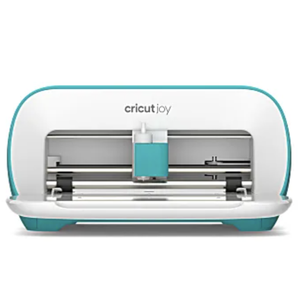 Cricut Joy cutting machine, compact and suitable for crafting projects, with a teal and white design.