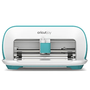 Cricut Joy cutting machine, compact and suitable for crafting projects, with a teal and white design.