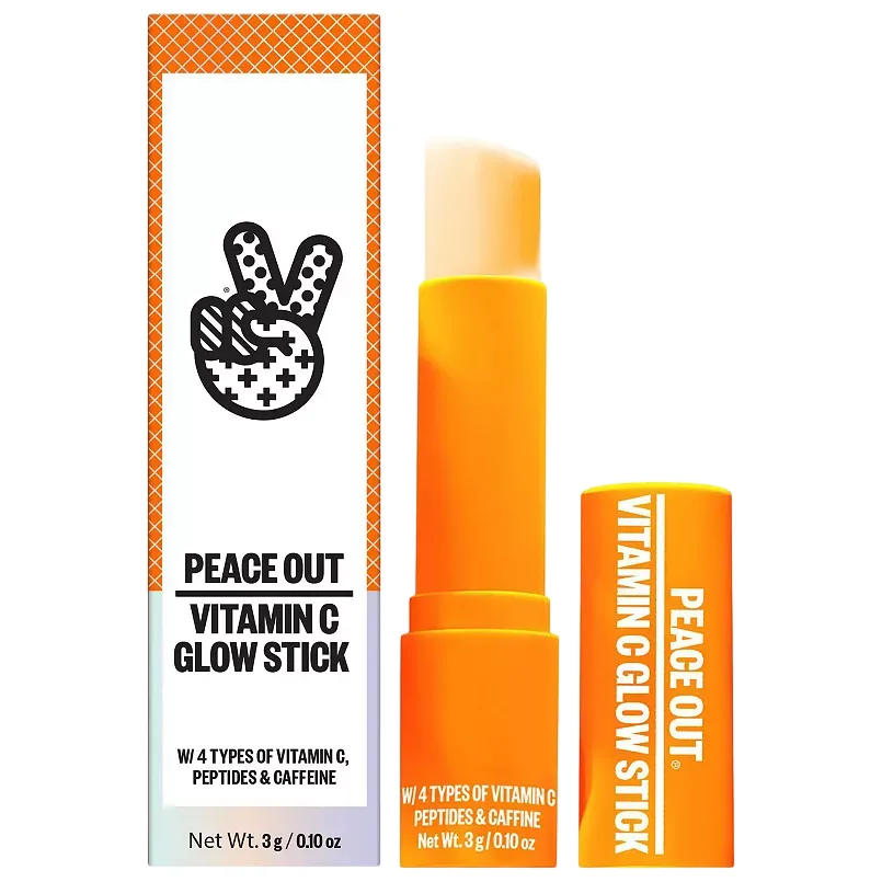Peace Out Vitamin C Glow Stick with 4 types of Vitamin C, peptides, and caffeine; net weight 3g/0.10 oz.