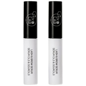 2-pack of Dr. Brandt Lash & Brow Serum designed to enhance and nourish eyelashes and eyebrows. Black cap with white tube, labeled \“Lash & Brow Serum\“ along with \“Sérum Cils & Sourcils.\“