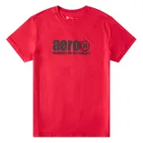 Red T-shirt with \“aero®\“ printed in black, along with \“Established 1987 New York City.\“
