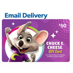 $50 Chuck E. Cheese gift card, delivered via email, exclusions apply.