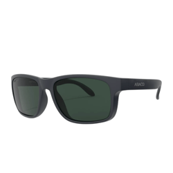 Sunglasses with a black frame and dark lenses, featuring the brand name \“ABACO\“ on the temple.