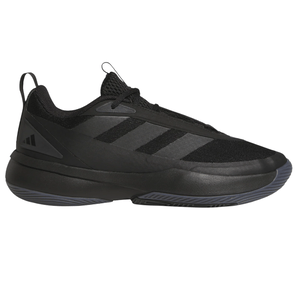 Black low-top sneaker featuring a sleek design with subtle texturing and a pull tab at the heel.