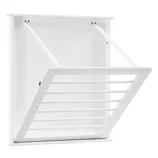 Wall-mounted foldable drying rack with multiple horizontal bars for hanging clothes.