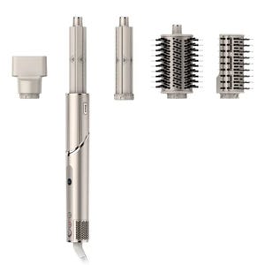 The Custom Shark FlexStyle Bundle includes a hair styling tool with interchangeable attachments: two curling barrels, a brush attachment, a comb attachment, and a concentrator nozzle.