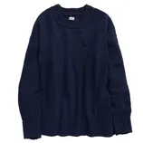 A deep navy knitted sweater with a crew neck and ribbed cuffs and hem.