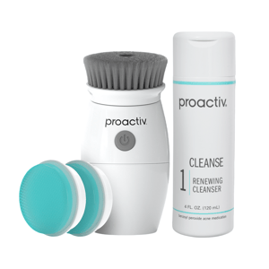 Proactiv Renewing Cleanser (120 mL) and an electronic facial brush with additional attachments.