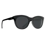 Black cat-eye sunglasses with dark lenses and a glossy finish. The brand name \“SPY\“ is visible on the side.