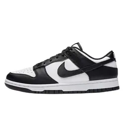 Nike Dunk Low sneaker in black and white with a low-top silhouette, perforated toe box, and lace-up closure.