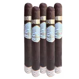Five Plasencia Reserva Original cigars with dark wrappers are shown, each featuring a white and gold label.