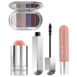 r.e.m. beauty makeup set featuring an eyeshadow palette, cheek stick, mascara, and lip gloss.