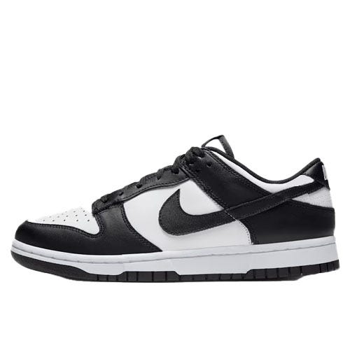 A black and white low-top sneaker featuring a Nike logo, with a white toe box and midsole, and black overlays and outsole.