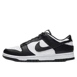 A black and white low-top sneaker featuring a Nike logo, with a white toe box and midsole, and black overlays and outsole.