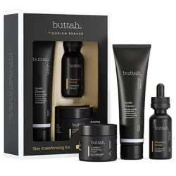 Buttah Skincare Kit includes a Gentle Cleanser, Vitamin C Serum, and CocoShea Revitalizing Cream, designed to cleanse, brighten, and moisturize the skin.