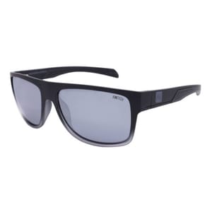 Matte black rectangular polarized sunglasses with gray lenses, featuring \“FINTECH\“ branding on the top corner of one lens and subtle logo detailing on the side arms.