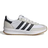 Adidas sneaker featuring a white and beige design with black stripes, labeled as having Cloudfoam technology and a gum sole.