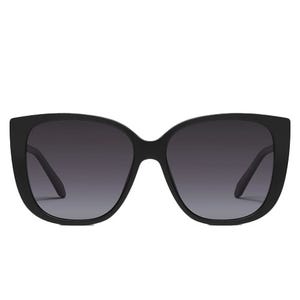 Black cateye sunglasses with gradient gray lenses and a thick frame, offering a stylish and modern look.
