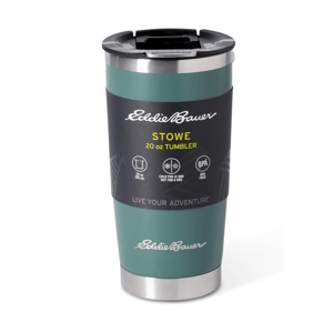 Eddie Bauer Stowe 20 oz tumbler, BPA-free, keeps drinks cold for 12 hours or hot for 6 hours. Features a stainless steel design.
