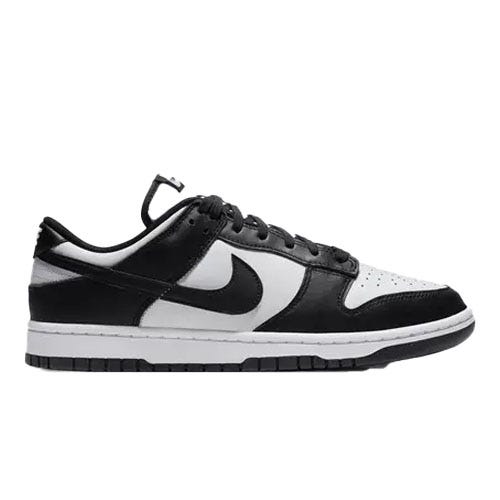 Nike Dunk Low sneaker in black and white colorway with a white sole and black swoosh logo.