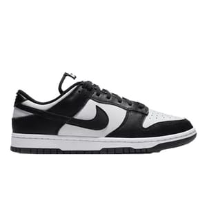 Nike Dunk Low sneaker in black and white colorway with a white sole and black swoosh logo.