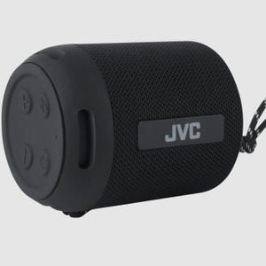 A black JVC portable Bluetooth speaker with control buttons on top.