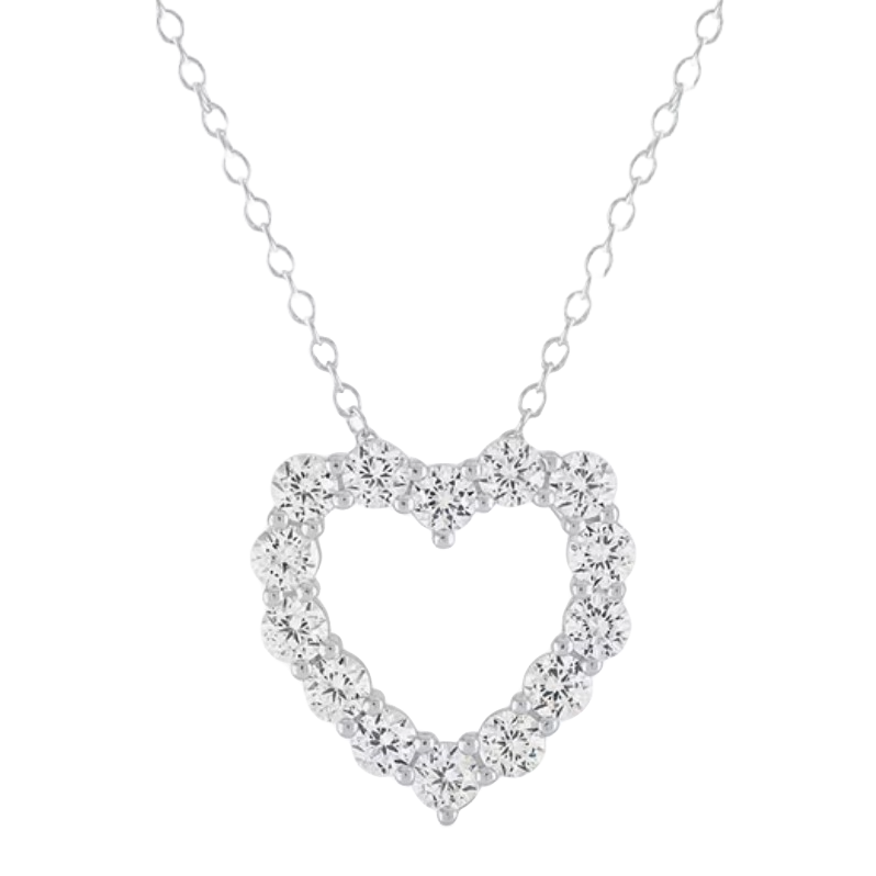 A delicate necklace featuring a heart-shaped pendant adorned with sparkling stones, set on a fine chain.
