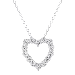 A delicate necklace featuring a heart-shaped pendant adorned with sparkling stones, set on a fine chain.
