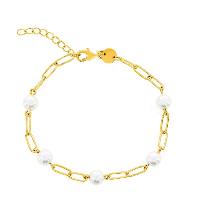 Gold-tone bracelet with interspersed faux pearls.