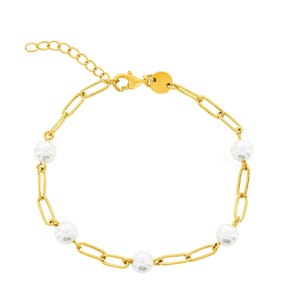 Gold-tone bracelet with interspersed faux pearls.