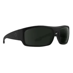 Black sunglasses with a rectangular frame and dark lenses, featuring the SPY+ logo and a cross symbol on the temple.