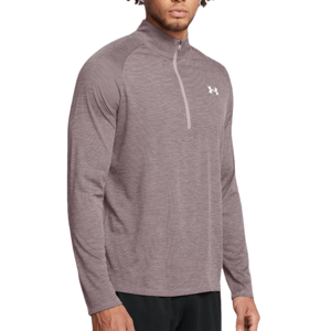A men's Under Armour Tech Textured 1/2-Zip Pullover in a light purple color with a high collar and long sleeves, featuring the Under Armour logo on the chest.