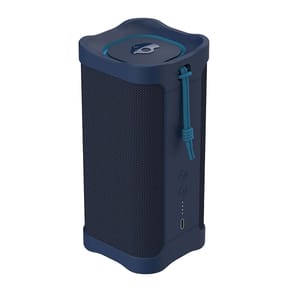 The Skullcandy Terrain XL Speaker is a rugged, portable Bluetooth speaker in dark blue, featuring a cylindrical design with side controls, a rope handle, and USB-C charging port.