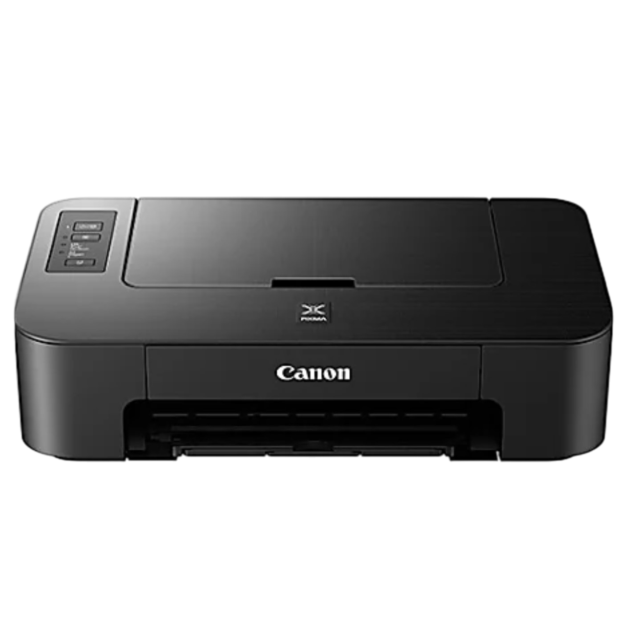 Canon PIXMA inkjet printer, black, with control buttons on the top left.