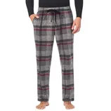 Men's plaid pajama pants with a gray and red checkered pattern, featuring an adjustable drawstring waistband and side pockets.