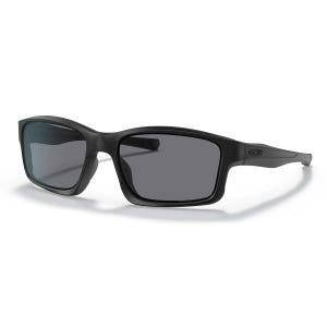 Matte black frame Oakley Chainlink sunglasses with gray polarized lenses and a small logo on the temples.