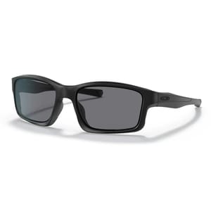 Matte black frame Oakley Chainlink sunglasses with gray polarized lenses and a small logo on the temples.