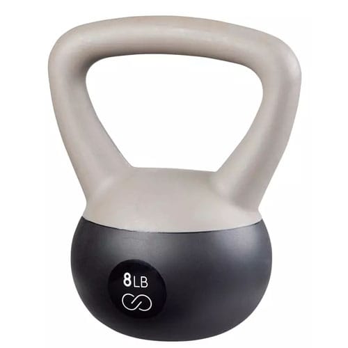 Black and gray 8-pound kettlebell.