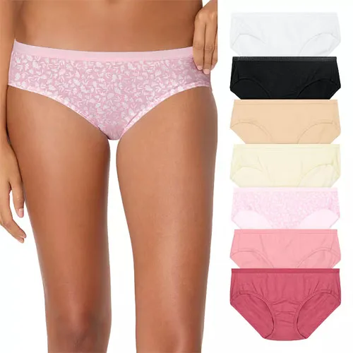 Women's underwear in various colors, including pink with a floral pattern, white, black, beige, light yellow, light pink, and dark pink.