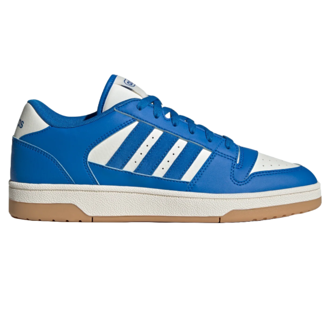 Adidas Men's Break Start Shoes are low-top sneakers featuring a blue and white design with three stripes and a gum sole, offering a classic and sporty aesthetic.
