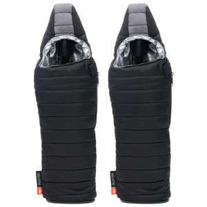 Two insulated bottle holders styled like puffer jackets, each designed to keep beverages secure and temperature-controlled.