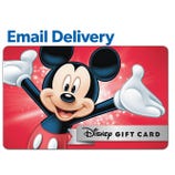 Disney Gift Card featuring a classic cartoon character, with email delivery indicated.