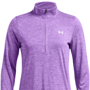 Purple long-sleeve quarter-zip pullover with an Under Armour logo on the chest.