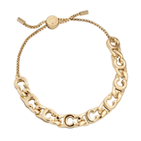 Gold-tone chain link bracelet with a sliding toggle closure featuring a circle charm.