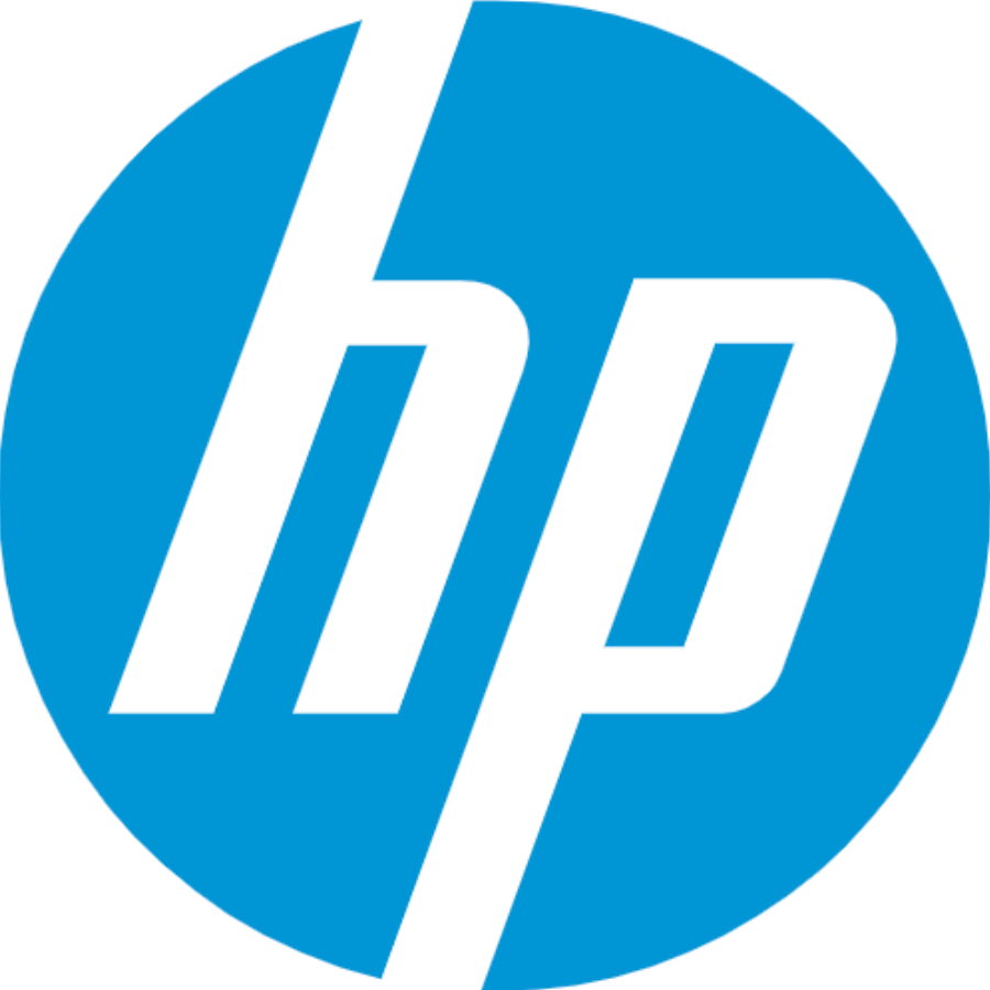HP logo in blue.
